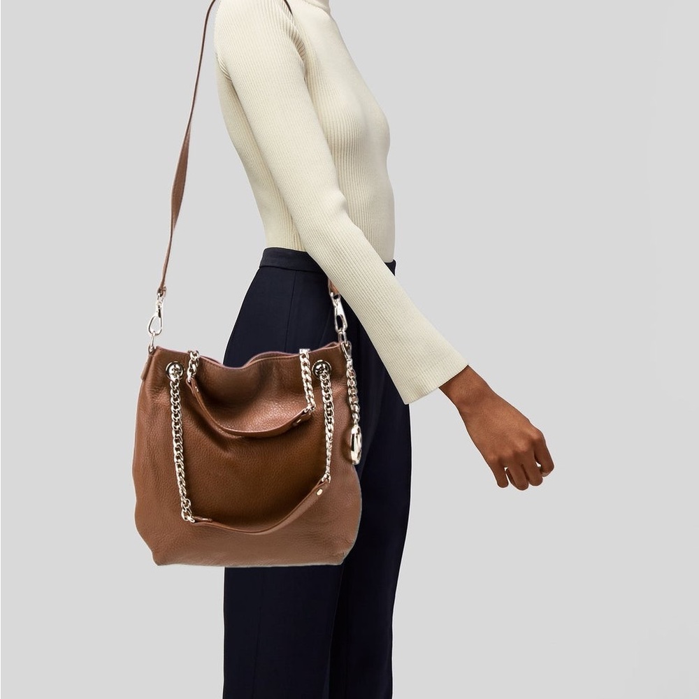 MICHAEL Michael Kors Brown Pebbled Leather Hobo with Two way Chain Trim